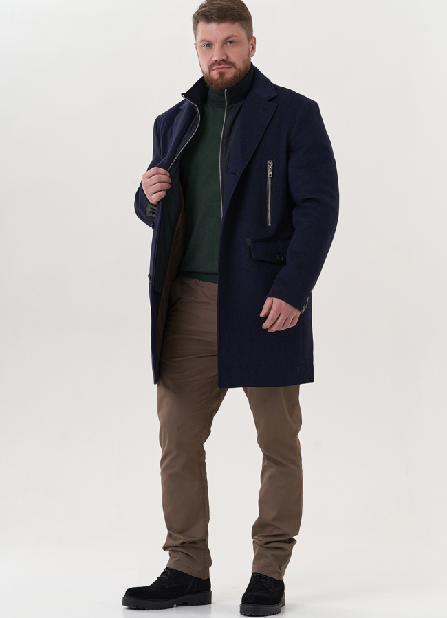 Мужское пальто синего цвета модель № 26861 в рассрочку