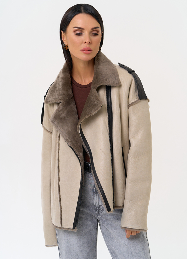 Светлая натуральная дубленка модель № 31360 универмаг малина