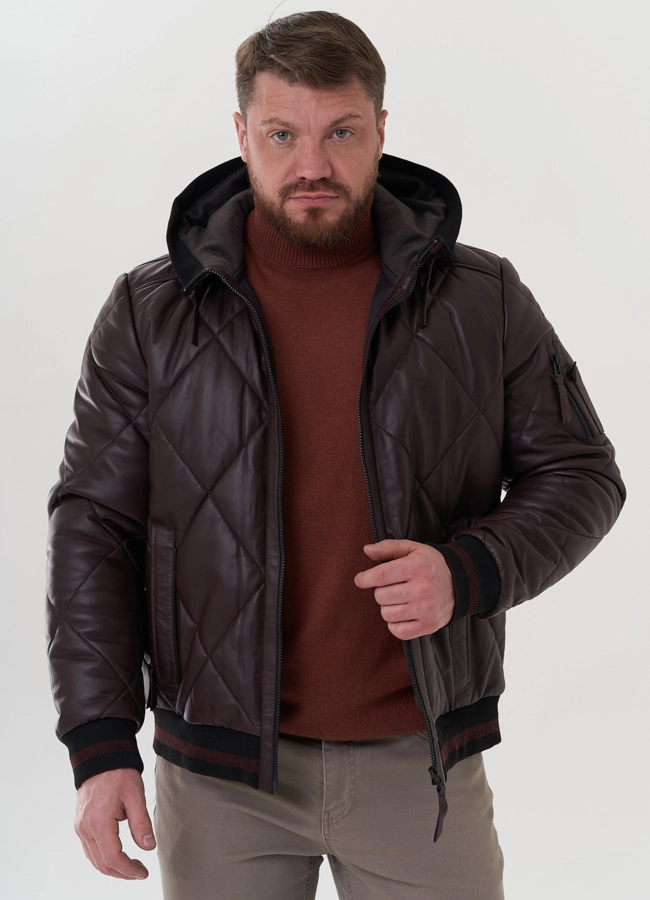 Куртка из натуральной кожи с капюшоном модель № 26996 в рассрочку