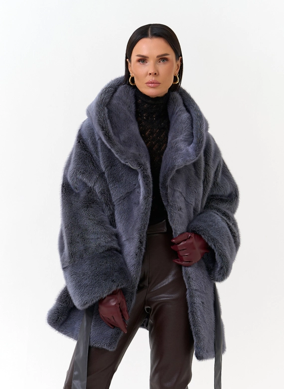 Женская норковая шуба с капюшоном фото