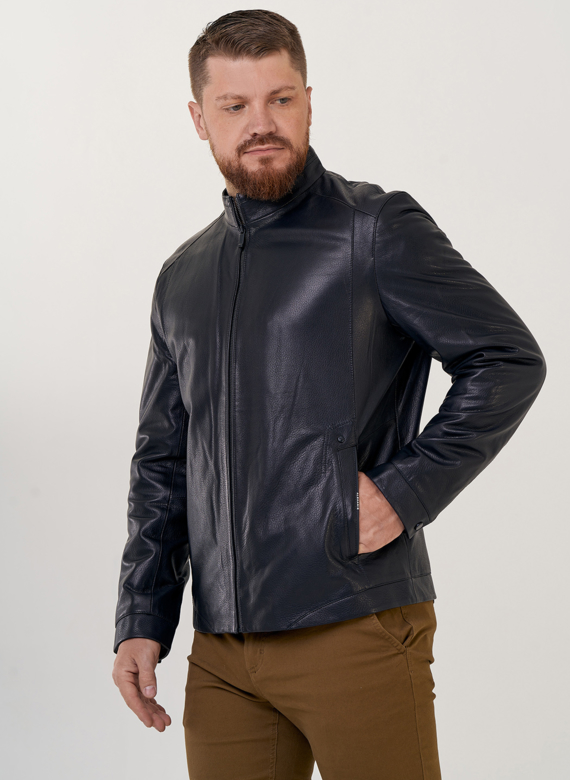 Куртка мужская из натуральной кожи с воротником стойкой 