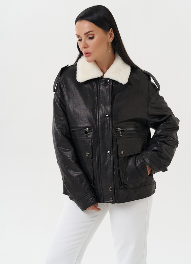 Утепленная куртка-пилот из натуральной кожи модель № 28113 в рассрочку