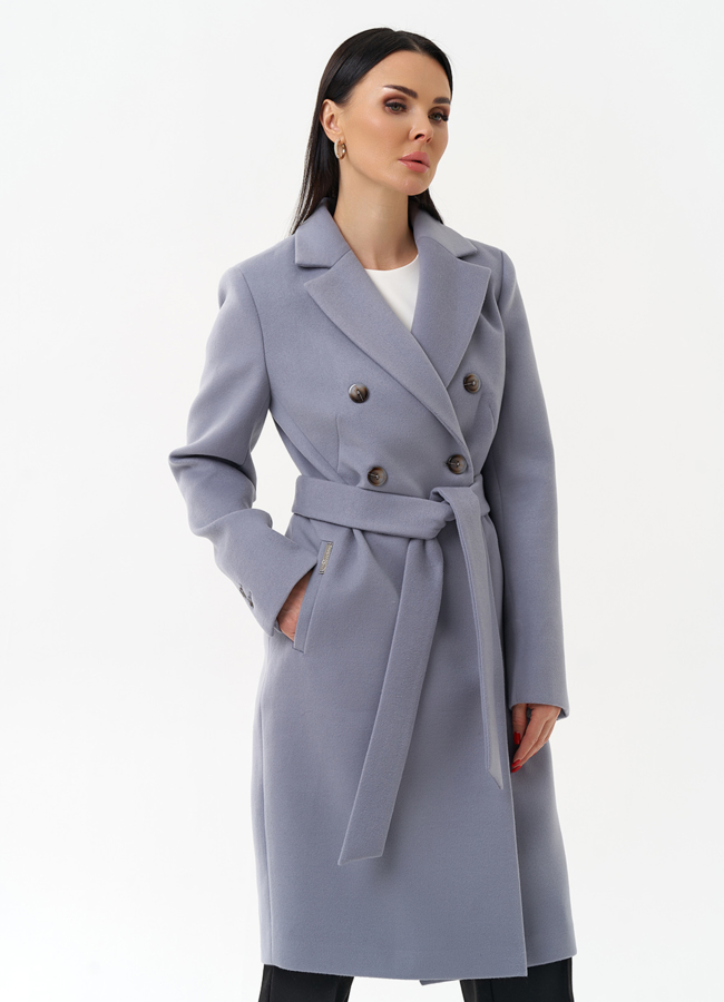 Женское двубортное пальто с поясом модель № 29894 универмаг малина