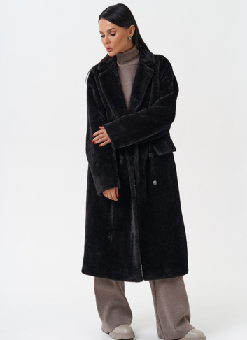 Женское ворсовое пальто с капюшоном