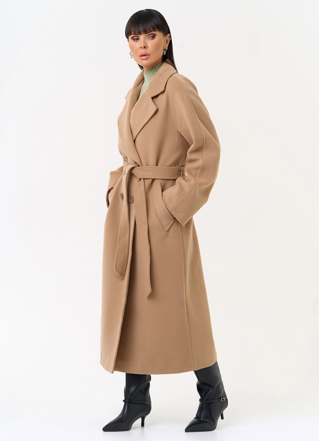 фото Женское двубортное пальто с поясом модель № 31556