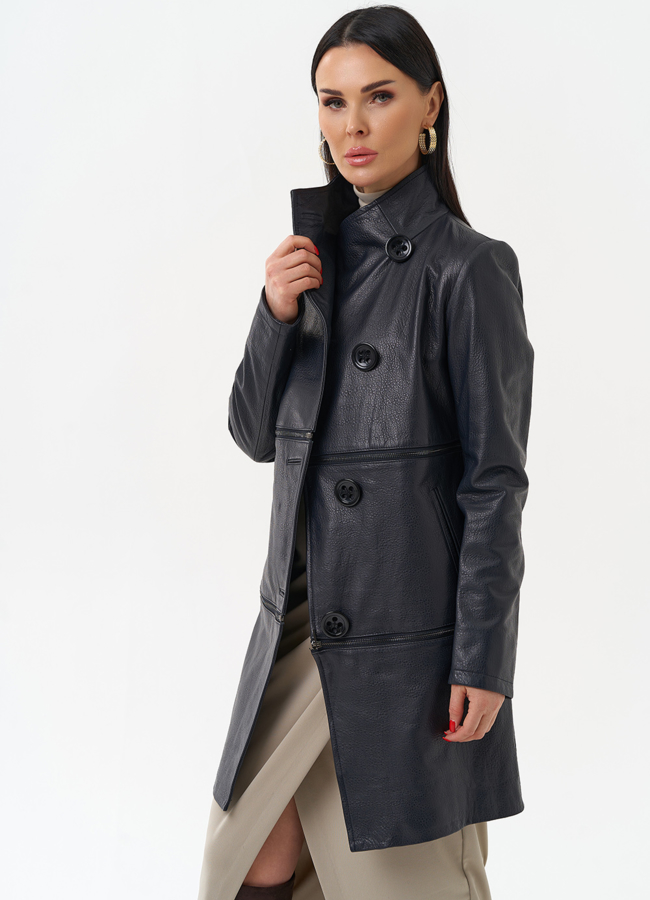 Плащ трансформер из натуральной кожи модель № 22453 меха малина