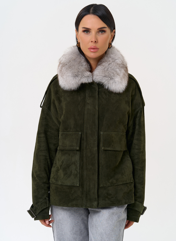 Короткий пуховик из натуральной замши