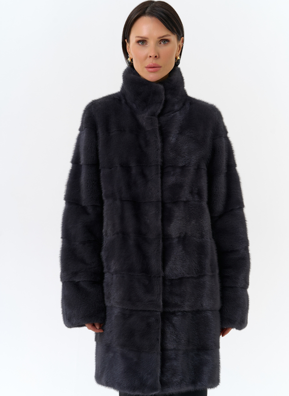Норковая шуба с воротником стойка в цвете графит