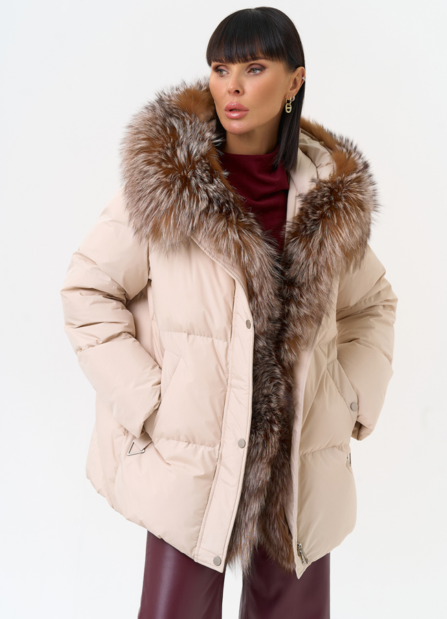Женский пуховик с отделкой из натурального меха модель № 31608 универмаг малина