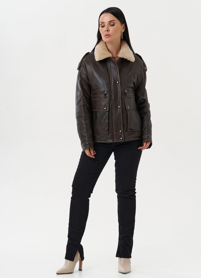 фото Кожаная куртка-пилот  модель № 28112
