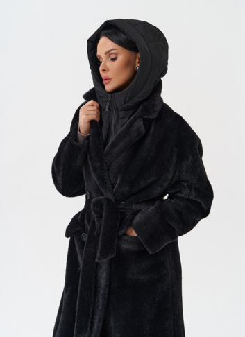 Женское ворсовое пальто с капюшоном