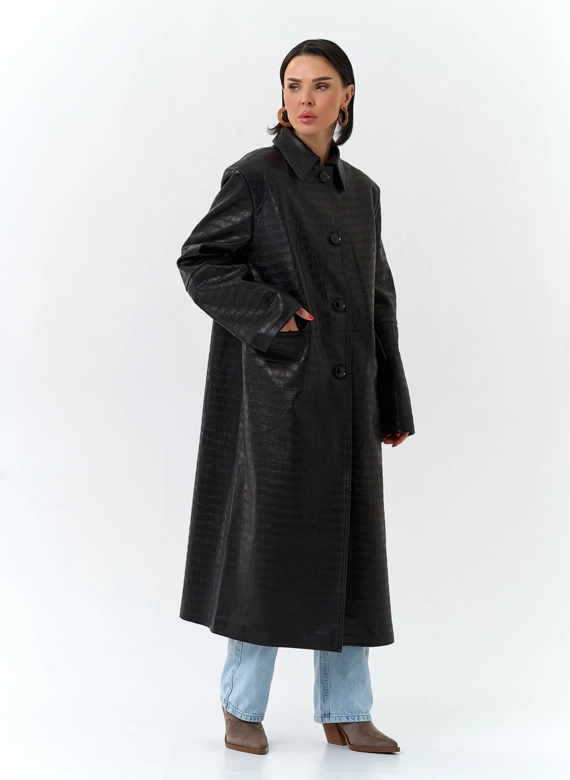 Женский плащ из натуральной кожи  фото