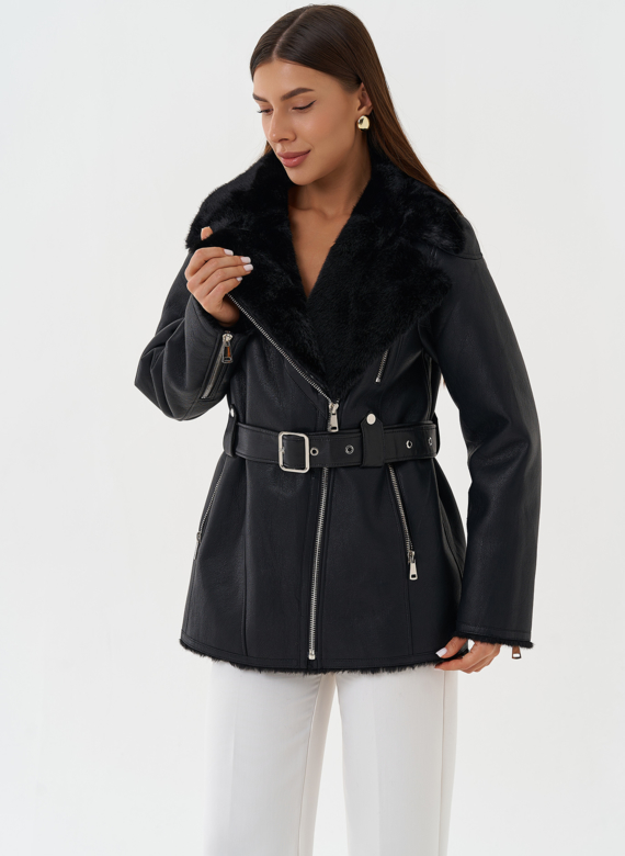 Эко дубленка с английским воротником