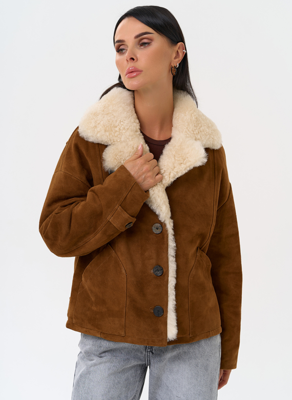 Пуховик из натуральной замши с мехом