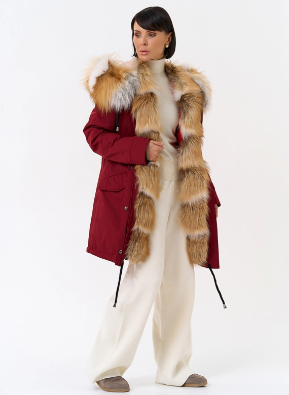 Женская парка с капюшоном из меха рыжей лисы фото