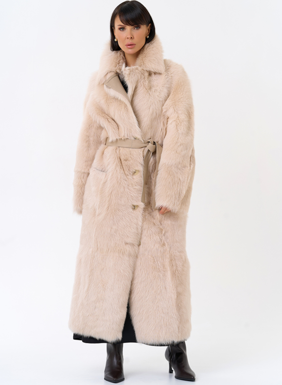 Женская двухсторонняя дубленка с поясом