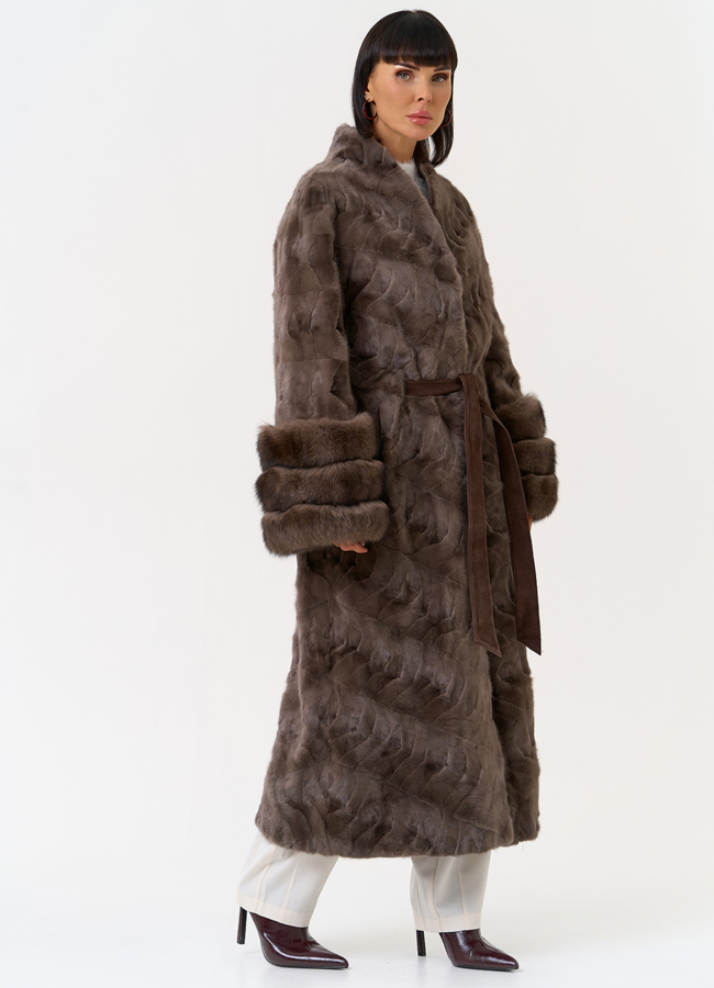 Женская шуба из меха норки с поясом модель № 31489 универмаг малина