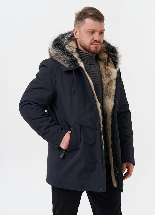 Парка мужская на мехе из волка модель № 29070 универмаг малина