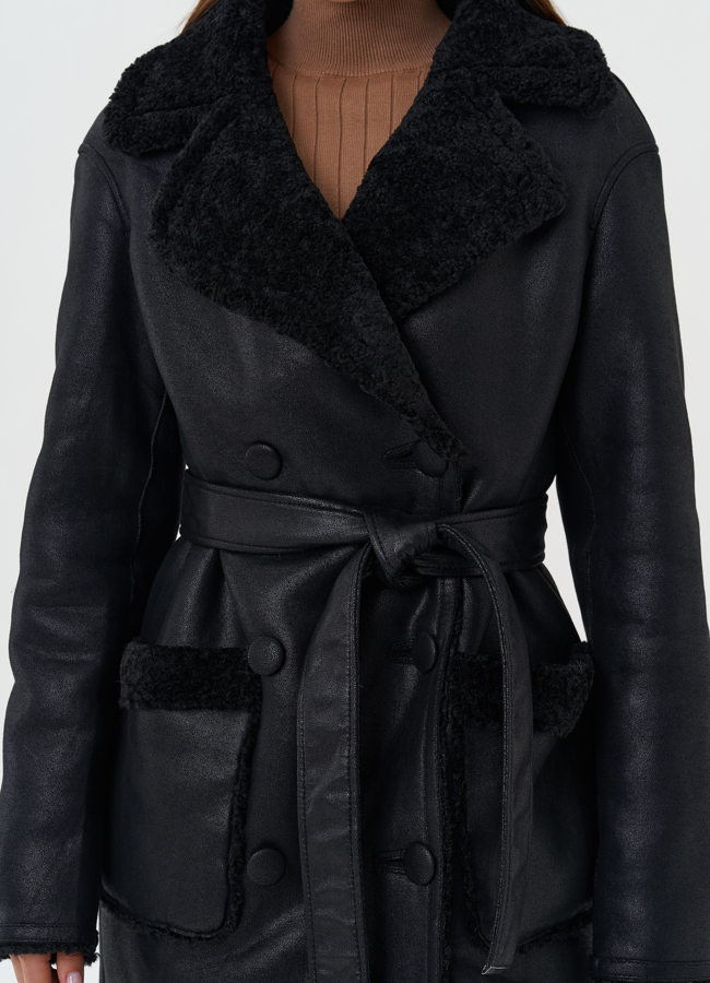 Женская двухсторонняя дубленка из эко кожи модель № 27769 универмаг малина