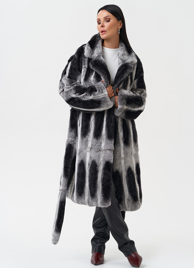 Шуба из меха кролика с английским воротником модель № 28135 универмаг малина