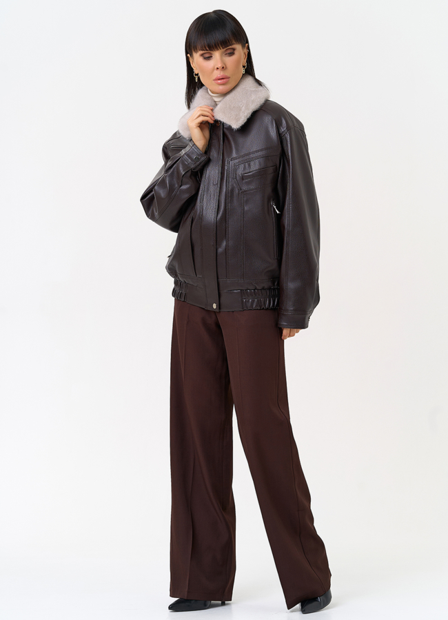 Женская утепленная куртка из эко кожи с воротником из эко меха модель № 30701 универмаг малина