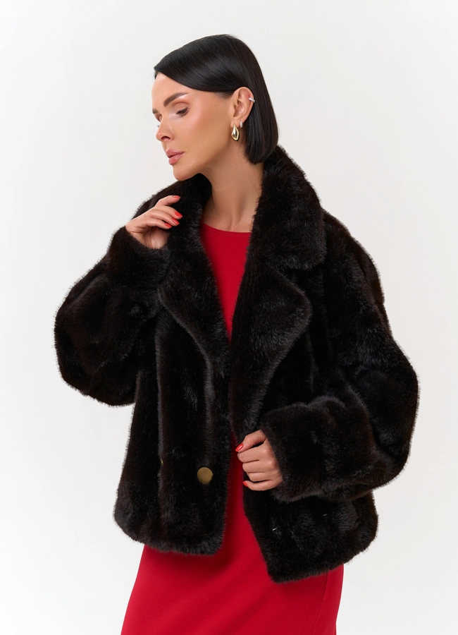 Женское двубортное пальто из эко меха модель № 33866 универмаг малина
